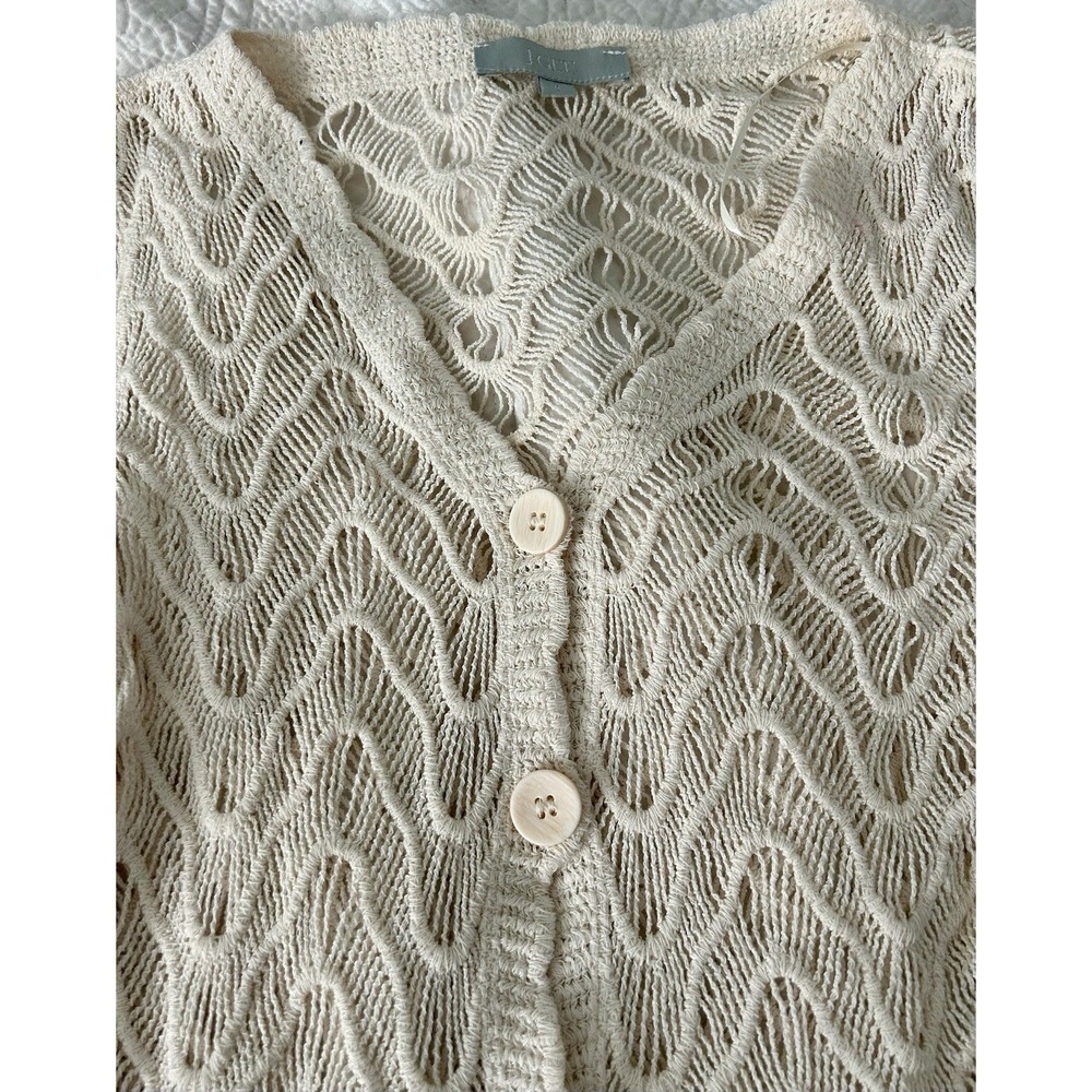J Gee Crochet Lace Cardigan Top Ivory Button Front Scallop Trim Size Small - Picture 2 of 9